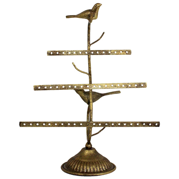 PE7007 - Three Tiered Wrought Iron Earring Stand with Birds