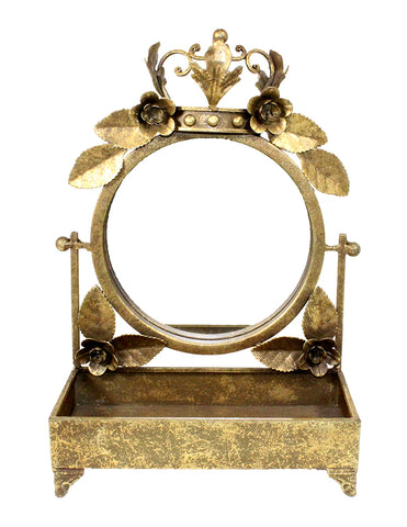 PE7010GD - Gold Crown Mirror with Jewelry Tray